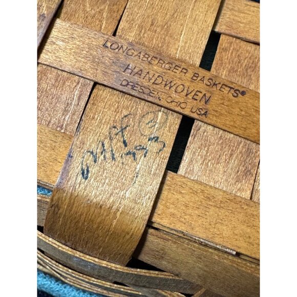 Longaberger Handwoven Basket With Fabric Liner & Plastic Insert Leather Handle - Picture 8 of 9